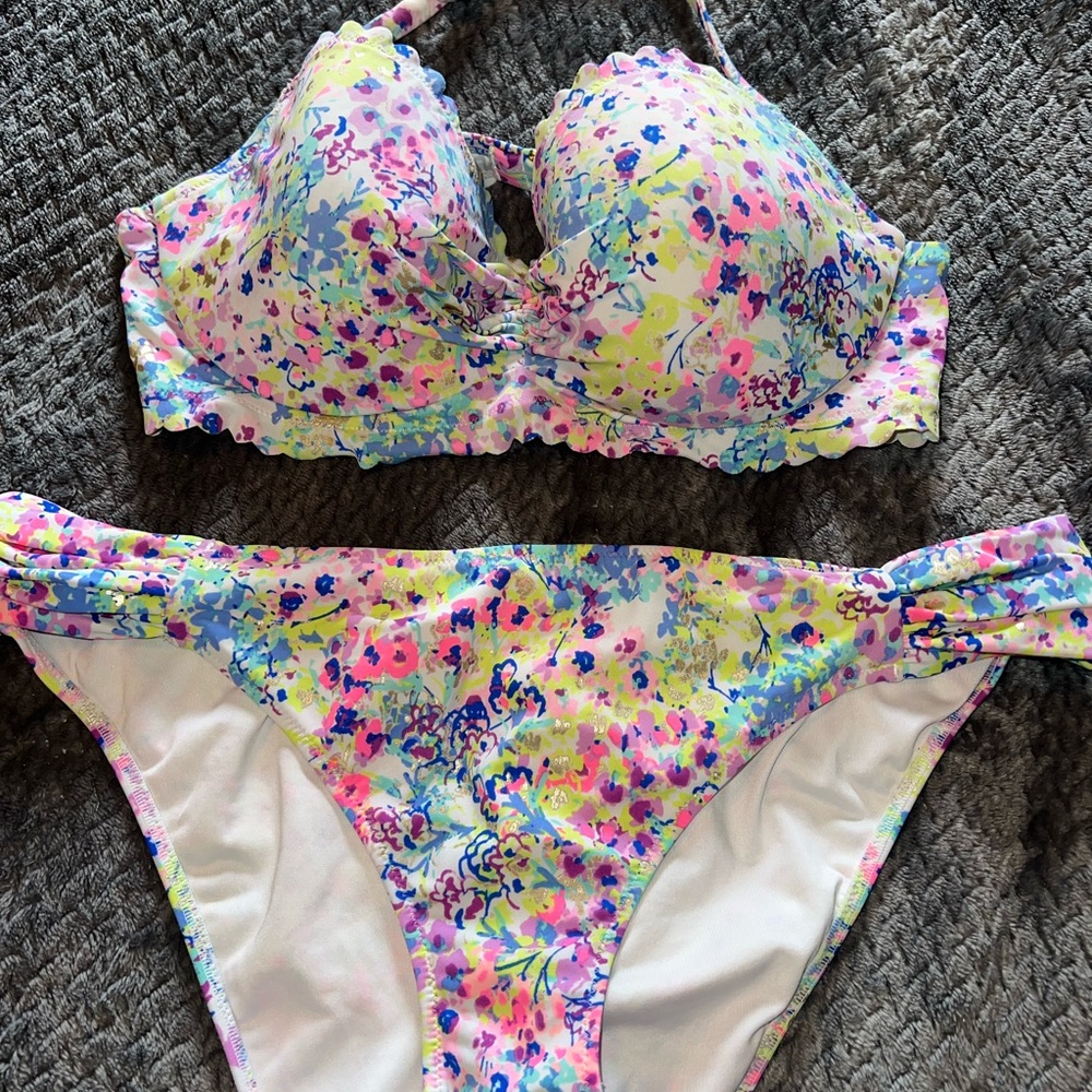 Victoria's Secret Neon Floral Bikini - Pink, Yellow, Blue, Green